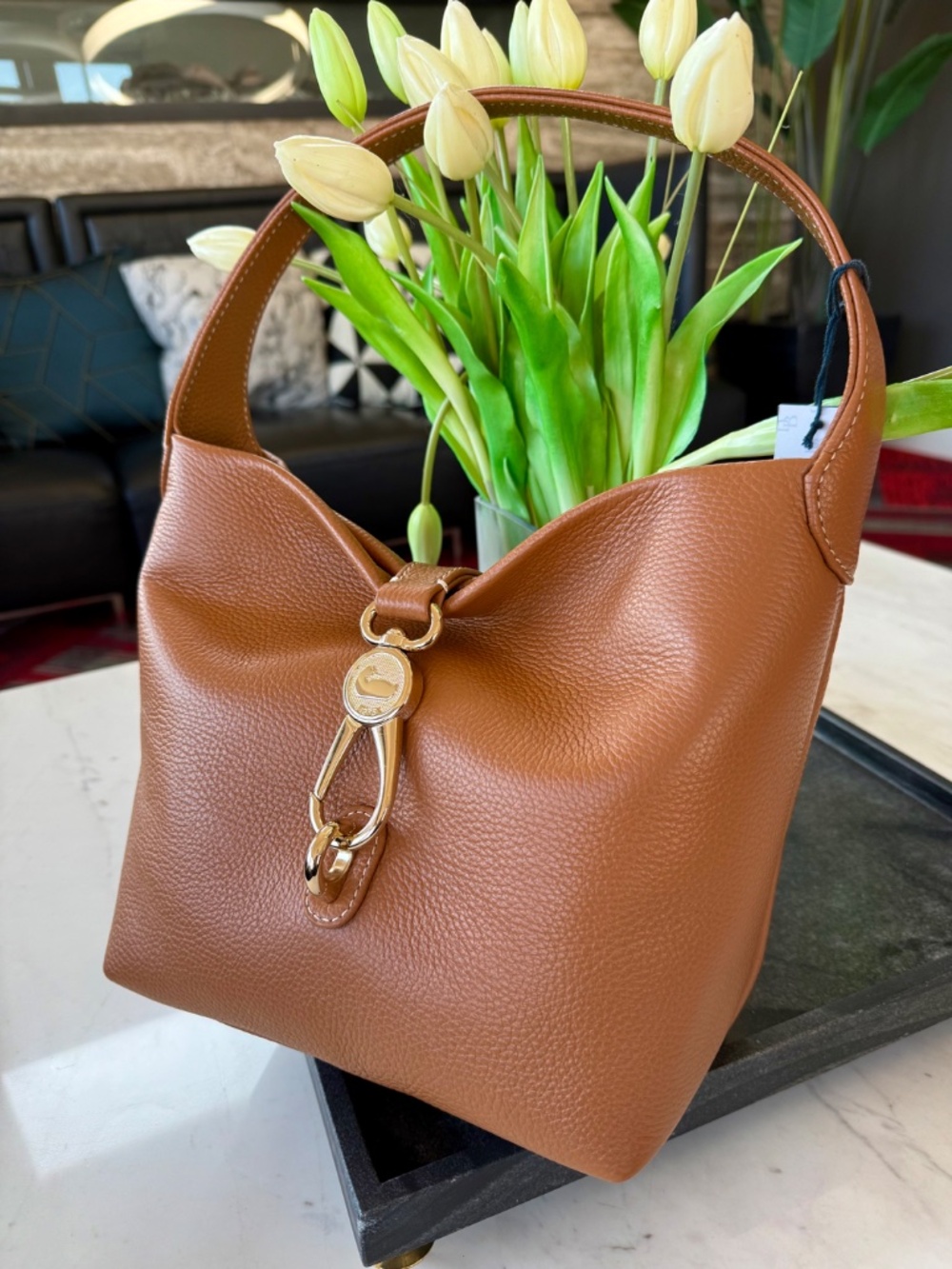 New Dooney & Bourke Lucca Leather Logo Lock Hobo Handbag - Picture 3 of 16